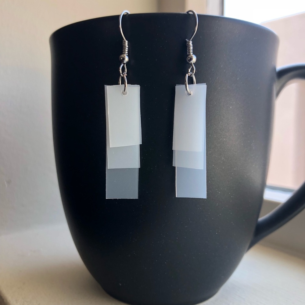 Handmade White Layered Rectangular Earrings